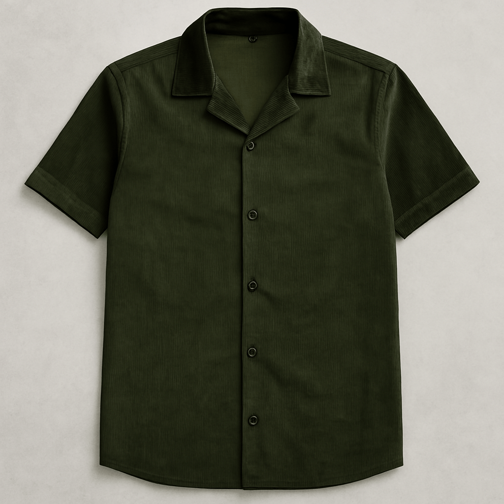 Short Sleeve Corduroy Shirt Forest Green - My Store