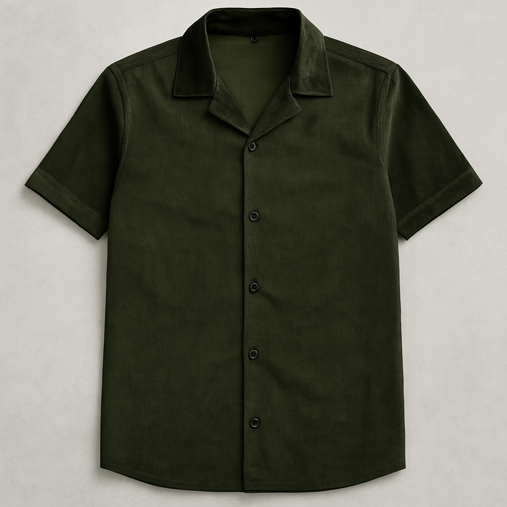 Short Sleeve Corduroy Shirt Forest Green