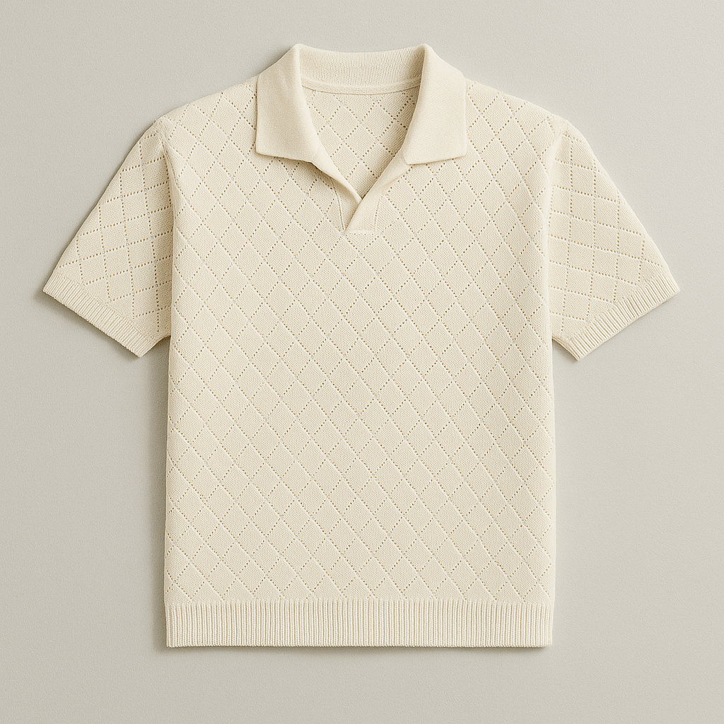 White Crochet Knit Polo - My Store
