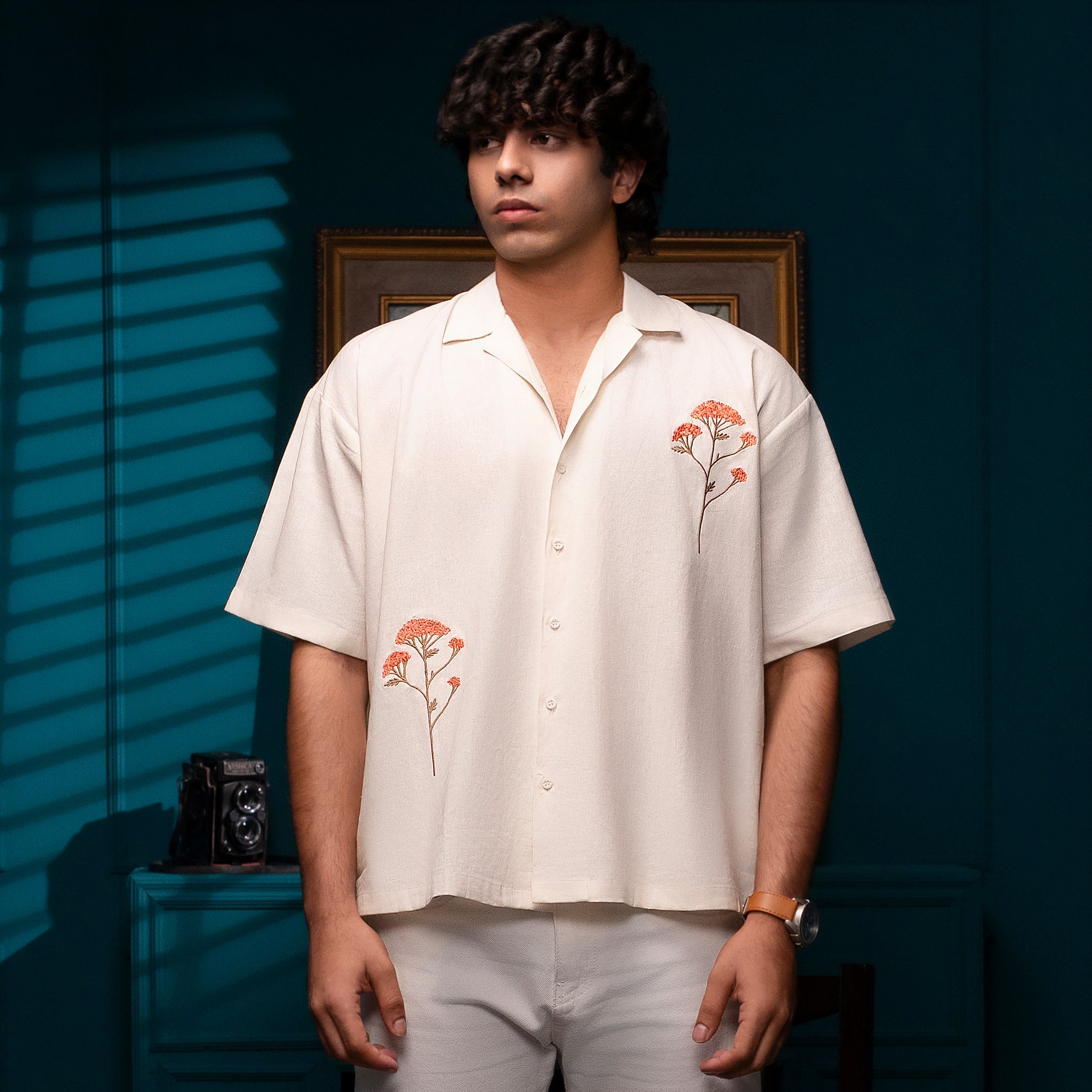 Ecru Bloom - Embroidered Linen Shirt