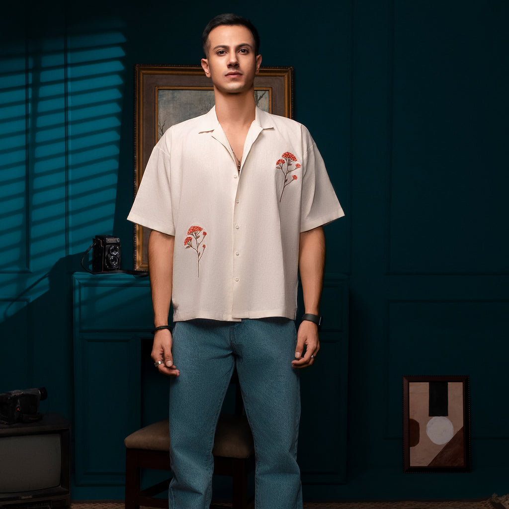Ecru Bloom - Embroidered Linen Shirt