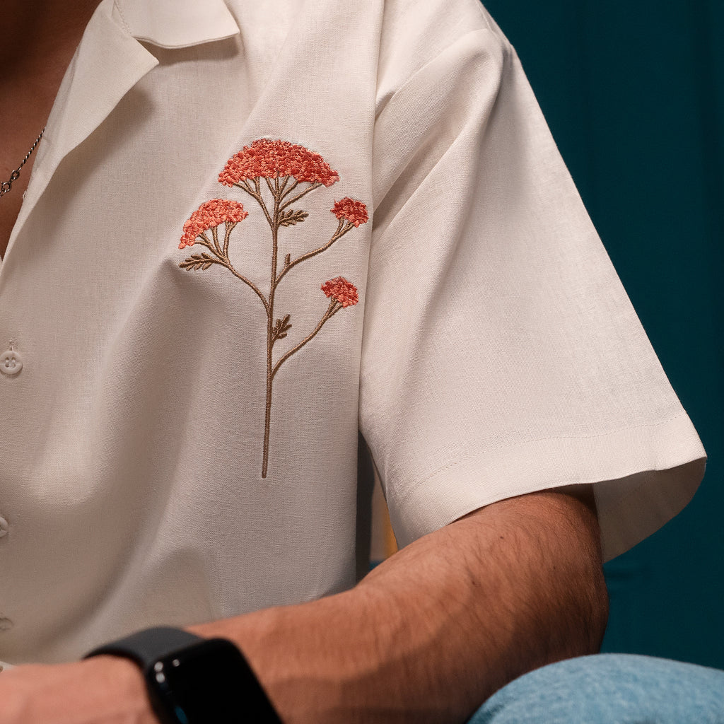 Ecru Bloom - Embroidered Linen Shirt