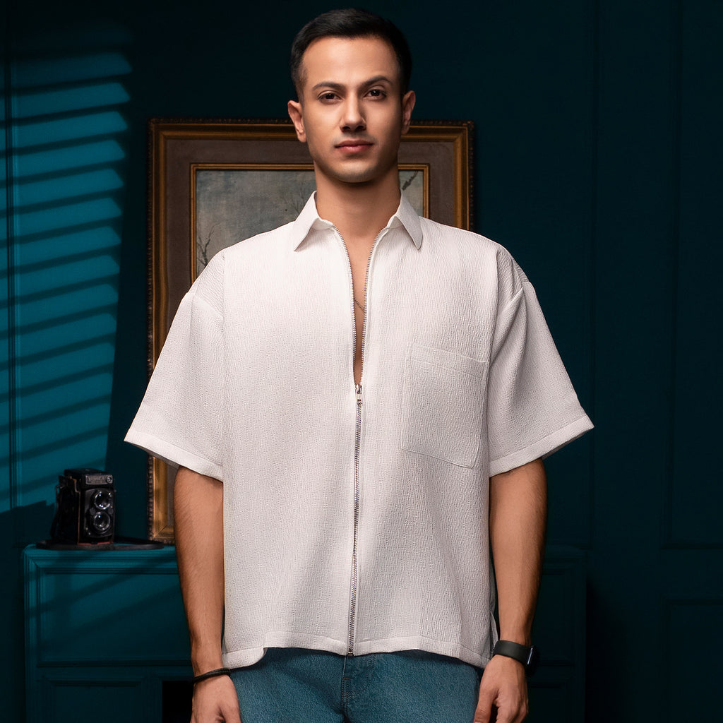 Textured Zip Shirt – Super White