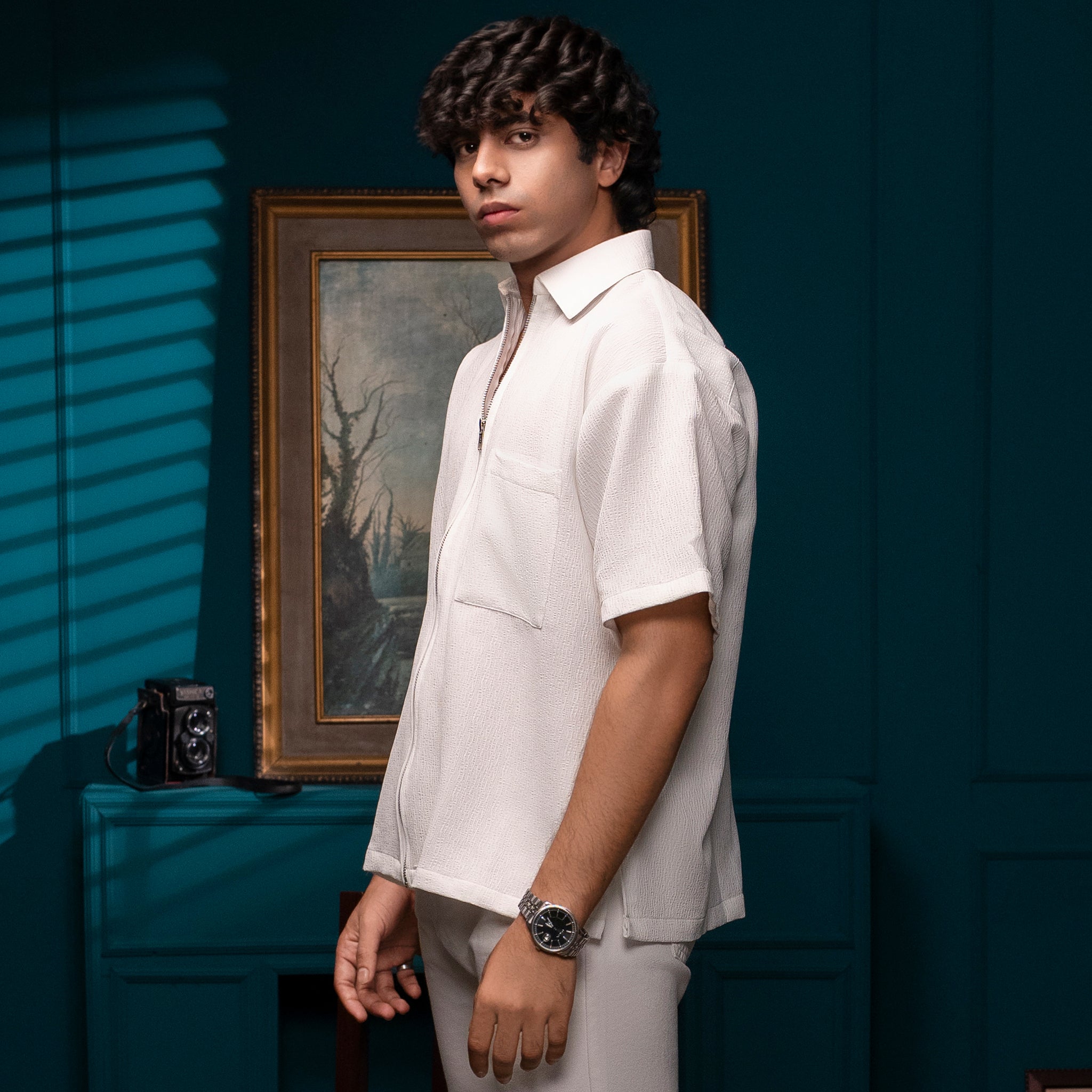 Textured Zip Shirt – Super White