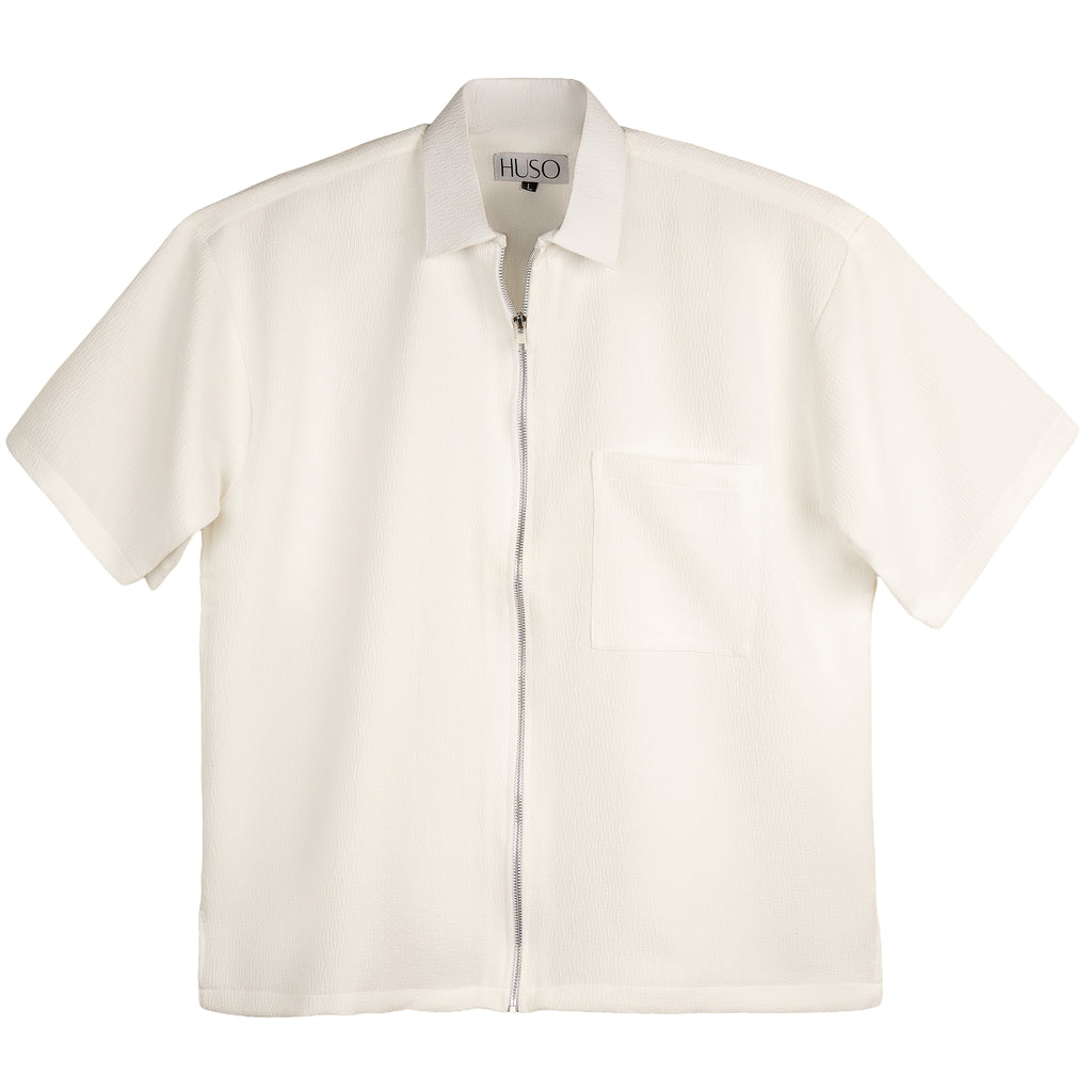 Textured Zip Shirt – Super White